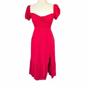 Hollister Red Puff Sleeve Milkmaid Midi Maxi Smocked Waist Dress Size XS